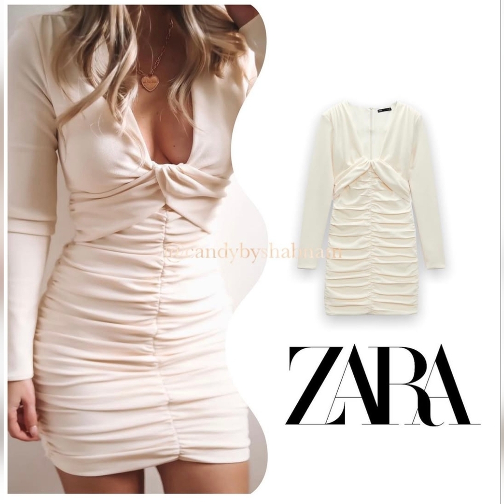 Zara cream long sleeve dress